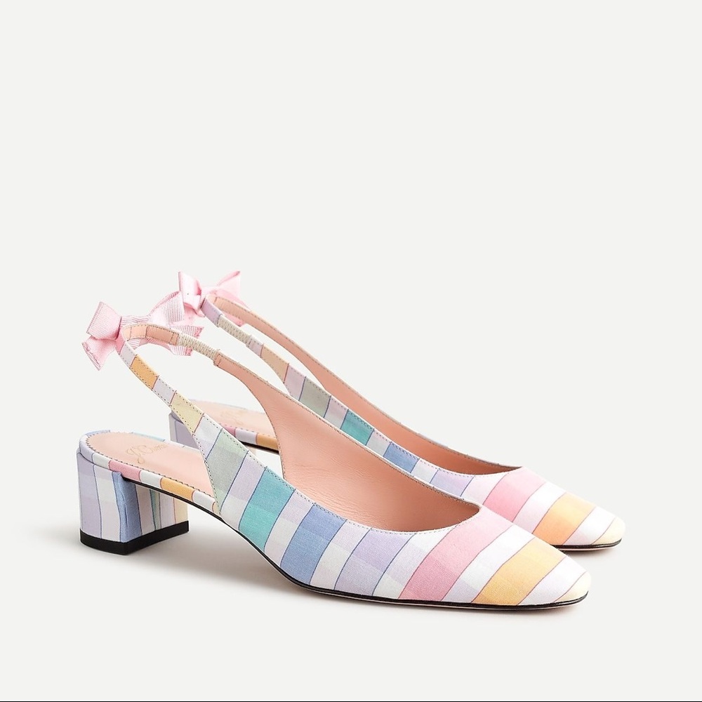 🎀J. Crew Kate Slingback Pumps Gingham Bow Rainbow🎀